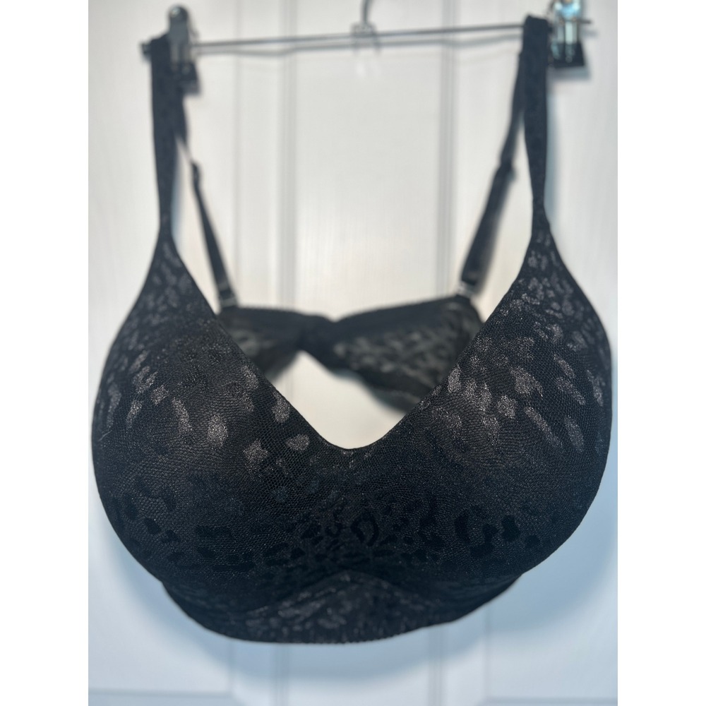 Rhonda Shear Black Laceโ Animal Print Wirefree Comfort Bra Full Coverage XL